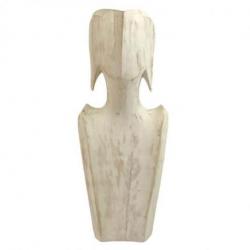 Déclassé - Buste Présentoir pour colliers et boucles d'oreilles en bois finition patine blanche 35cm