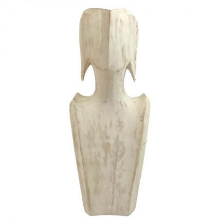 Déclassé - Buste Présentoir pour colliers et boucles d'oreilles en bois finition patine blanche 35cm