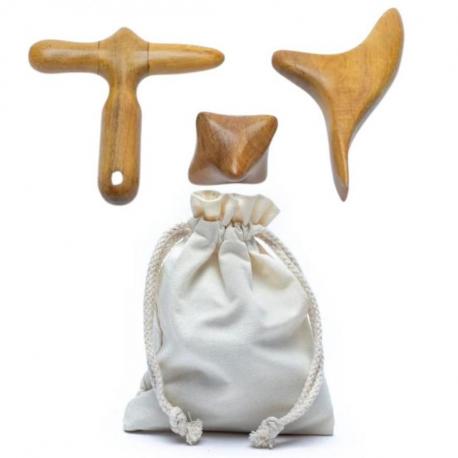 Set de 3 Accessoires de Massage en bois pour le Corps, le Visage, les Mains et les Pieds