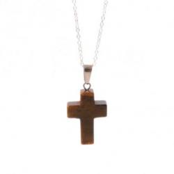 Collier  "Croix" en Oeil de Tigre