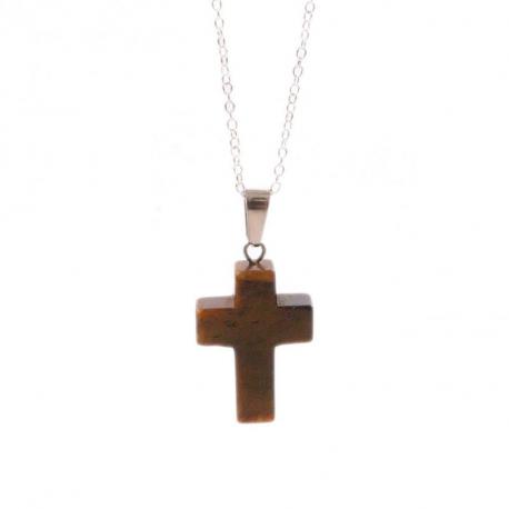 Collier  "Croix" en Oeil de Tigre
