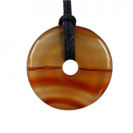 Donut ou Pi Chinois en Cornaline Translucide 30mm + cordon - Pendentif ou bracelet