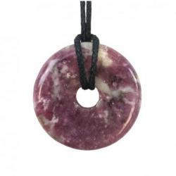 Donut ou Pi Chinois en Lépidolite 30mm + cordon - Pendentif ou bracelet