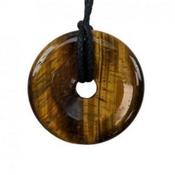 Donut ou Pi Chinois en Œil de Tigre 30mm + cordon - Pendentif ou bracelet