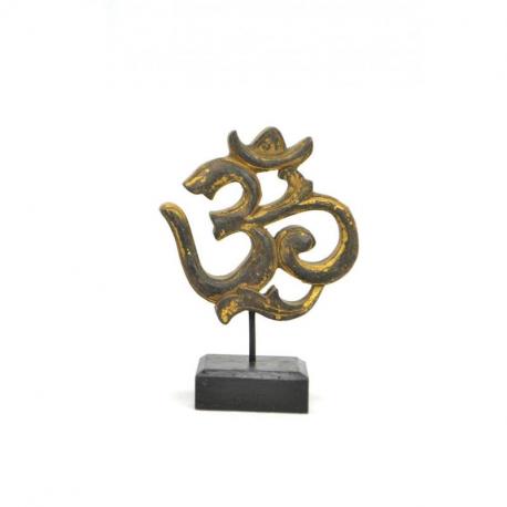 Statuette symbole Ôm (Aum) en bois sculpté. Décoration indienne.