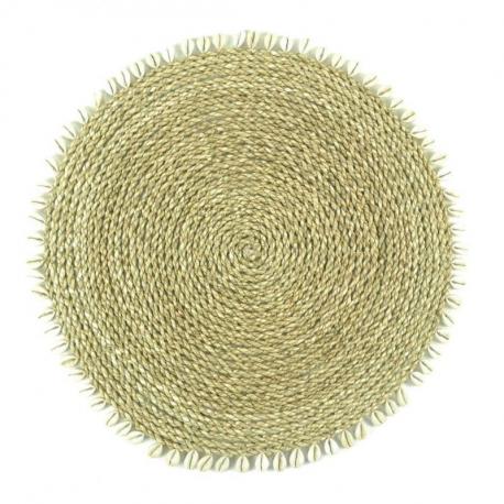 Set de table / dessous de plat rond en jonc de mer naturel et coquillages ø40cm