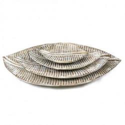 Set de 4 plats en bois feuilles tropicales 20/30/40/50cm - Coloris marron cérusé blanc