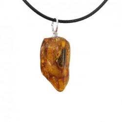 Collier Ambre AB - pendentif pierre roulée + cordon