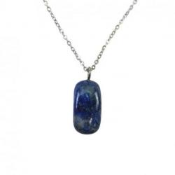 Collier Lapis Lazuli AB - pendentif pierre roulée + chaîne argentée