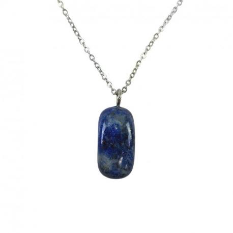 Collier Lapis Lazuli AB - pendentif pierre roulée + chaîne argentée