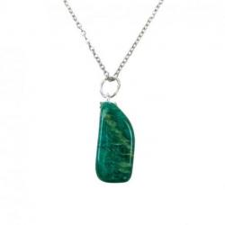 Collier Amazonite bleue AAA - pendentif pierre roulée + chaîne argentée
