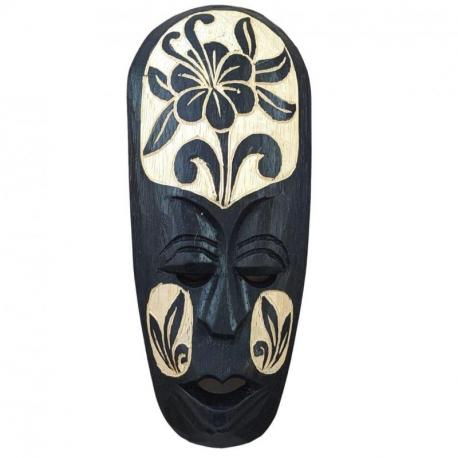 Petit masque africain 25cm en bois noir - Motif fleur