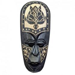 Petit masque africain 25cm en bois noir - Motif tortue