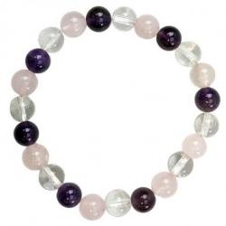 Bracelet Triangle d'Or Améthyste / Quartz Rose / Cristal de Roche - boules 8mm