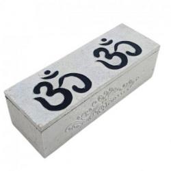 Boîte en bois motif Ôm (Aum) peint à la main - Coloris Noir & Blanc