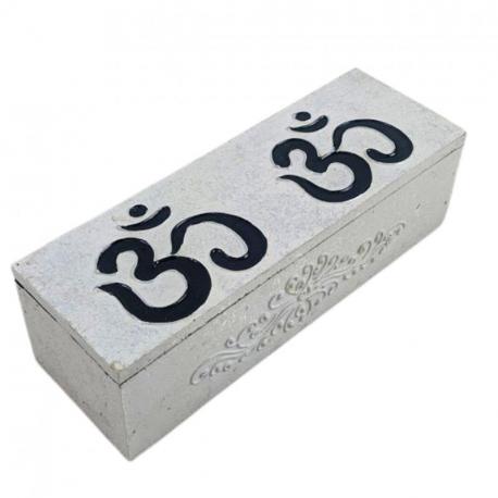 Boîte en bois motif Ôm (Aum) peint à la main - Coloris Noir & Blanc