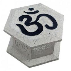 Écrin à bijoux hexagonal en bois motif Ôm (Aum) 9cm