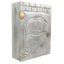 Boîte de rangement en bois motif Tête de Bouddha 27cm