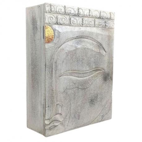 Boîte de rangement en bois motif Tête de Bouddha 27cm