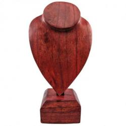 Déclassé - Buste présentoir à colliers sur pied en bois massif rouge 30cm