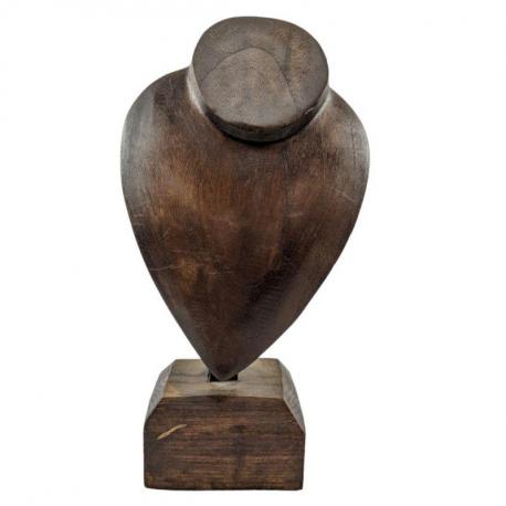 Déclassé - Buste présentoir à colliers sur pied en bois massif marron 30cm
