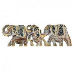 Famille d'éléphants - Frise murale en bois cérusé 50cm Noir et Or