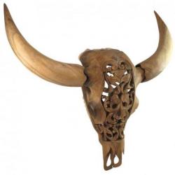 Trophée mural Tête de Buffle XL en bois sculpté 70cm