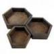 Set de 3 plateaux de présentation pour bijoux - Présentoirs hexagonaux gigognes en bois marron