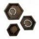 Set de 3 plateaux de présentation pour bijoux - Présentoirs hexagonaux gigognes en bois marron