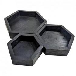 Set de 3 plateaux de présentation pour bijoux - Présentoirs hexagonaux gigognes en bois noir