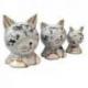 3 Chats en Bois coloris Blanc Cérusé - Sculptés et Peints à la Main