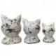 3 Chats en Bois coloris Blanc Cérusé - Sculptés et Peints à la Main