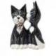 Couple de Chats coloris Noir & Blanc - Bois Sculpté et Peint à la Main