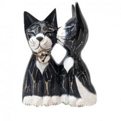 Couple de Chats coloris Noir & Blanc - Bois Sculpté et Peint à la Main