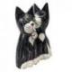 Couple de Chats coloris Noir & Blanc - Bois Sculpté et Peint à la Main