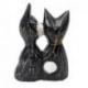 Couple de Chats coloris Noir & Blanc - Bois Sculpté et Peint à la Main