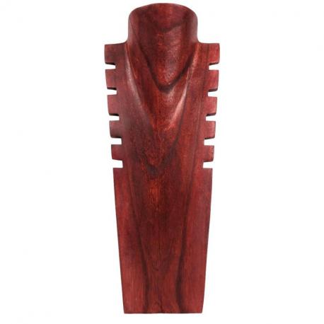 Déclassé - Buste présentoir à colliers cranté en bois massif rouge 40cm