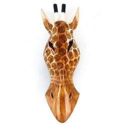 Masque Girafe en bois 30cm, déco murale style trophée de chasse