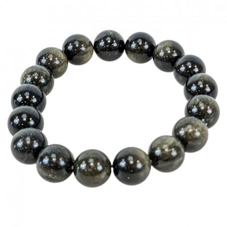 Bracelet en Obsidienne dorée AAA - boules 12mm