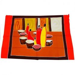 Tenture murale "Le marché" style africain. Batik traditionnel, tissu décoratif...