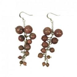 Boucles d'oreilles forme grappe Rhodonite - crochet plaqué argent