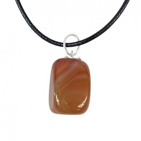Collier Cornaline AAA - pendentif pierre roulée + cordon