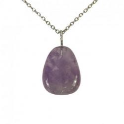 Collier Améthyste - pendentif pierre roulée + chaîne argentée