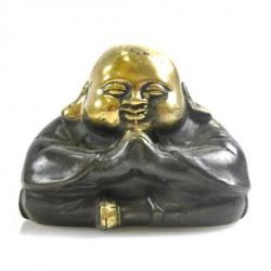 Petite statue Bouddha chinois rieur en laiton travaillé à la main 6cm