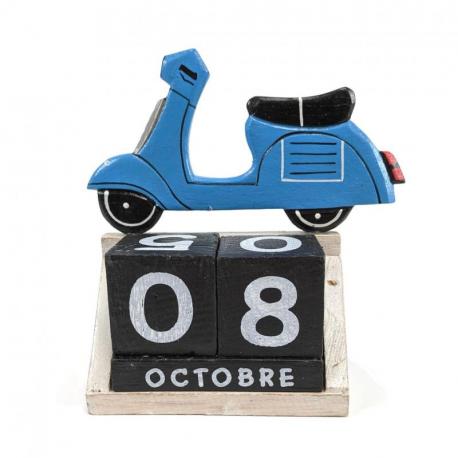 Calendrier Perpétuel en Bois décor Scooter Bleu