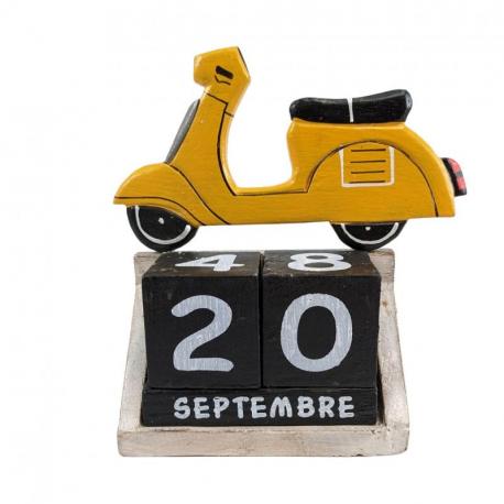Calendrier Perpétuel en Bois décor Scooter jaune