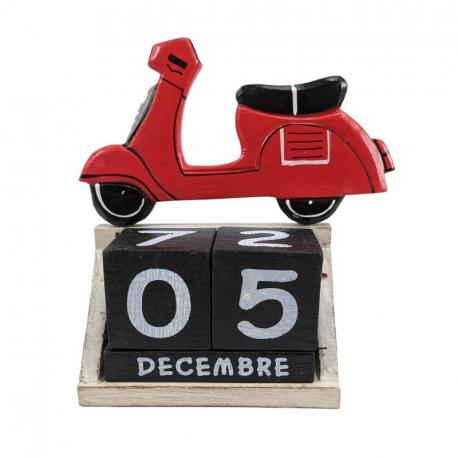 Calendrier Perpétuel en Bois décor Scooter Rouge