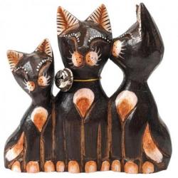 Trio de Chats en Bois Sculpté et Peint à la Main