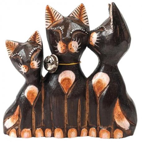 Trio de Chats en Bois Sculpté et Peint à la Main