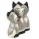Famille de Chats Gris - Statuettes en Bois Sculpté et Peint à la Main